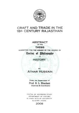 CRAFT and TRADE in the 18Th CENTURY RAJASTHAN