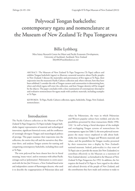 Polyvocal Tongan Barkcloths: Contemporary Ngatu and Nomenclature at the Museum of New Zealand Te Papa Tongarewa