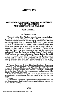 The European Bank for Reconstruction and Development and the Post-Cold War Era