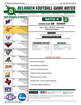 BELHAVEN FOOTBALL Game NOTES