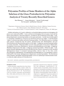 Polyamine Profiles of Some Members of the Alpha Subclass of the Class Proteobacteria: Polyamine Analysis of Twenty Recently Described Genera