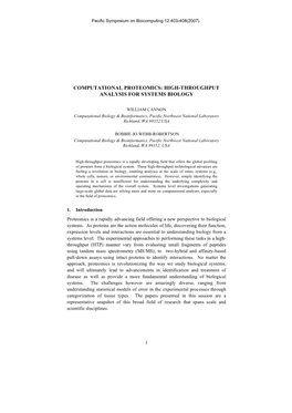 Computational Proteomics: High-Throughput Analysis for Systems Biology