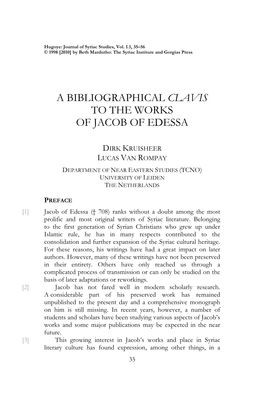 A Bibliographical Clavis to the Works of Jacob of Edessa