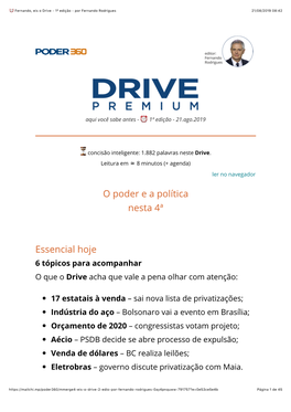 Fernando, Eis O Drive - 1ª Edição - Por Fernando Rodrigues 21/08/2019 08�42
