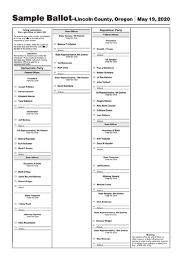 Sample Ballot–Lincoln County, Oregon May 19, 2020