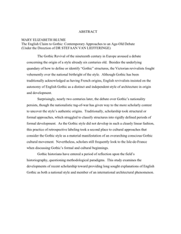 The English Claim to Gothic: Contemporary Approaches to an Age-Old Debate (Under the Direction of DR STEFAAN VAN LIEFFERINGE)