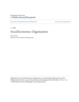 Social Economics: Organizations John B