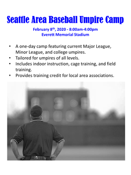 Seattle Area Baseball Umpire Camp