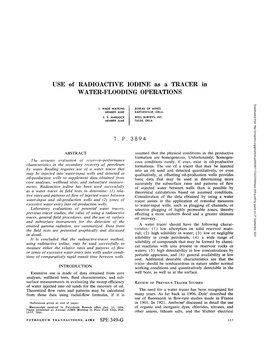 Use of Radioactive Iodine As a Tracer in Water-Flooding Operations