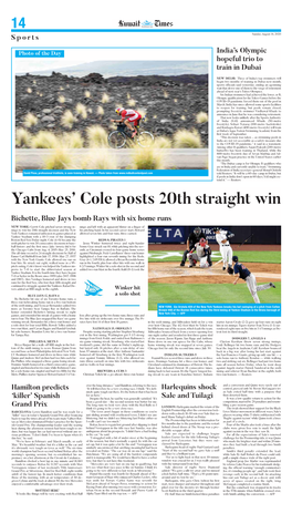 Yankees' Cole Posts 20Th Straight