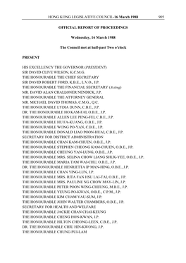 HONG KONG LEGISLATIVE COUNCIL-16 March 1988 905