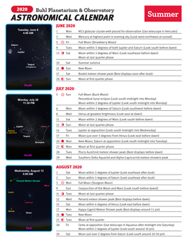 Summer ASTRONOMICAL CALENDAR