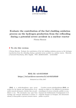 Evaluate the Contribution of the Fuel Cladding Oxidation Process on The