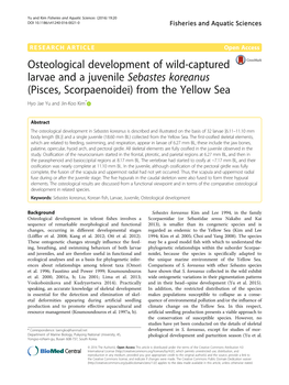 Osteological Development of Wild-Captured Larvae and a Juvenile Sebastes Koreanus (Pisces, Scorpaenoidei) from the Yellow Sea Hyo Jae Yu and Jin-Koo Kim*