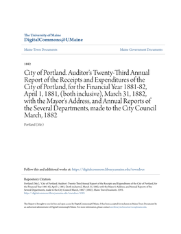 City of Portland. Auditor's Twenty-Third Annual Report of The