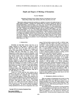 Depth and Degree of Melting of Komatiites