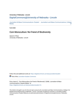 Corn Monoculture: No Friend of Biodiversity