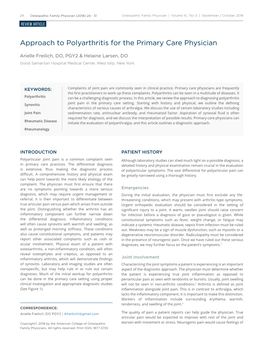 Approach to Polyarthritis for the Primary Care Physician