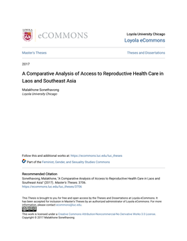 A Comparative Analysis of Access to Reproductive Health Care in Laos and Southeast Asia