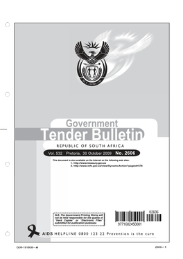 Tender Bulletin: 30 October 2009