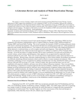 A Literature Review and Analysis of Mode Deactivation Therapy