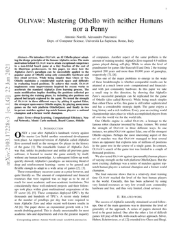 OLIVAW: Mastering Othello with Neither Humans Nor a Penny Antonio Norelli, Alessandro Panconesi Dept