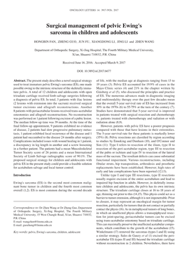 Surgical Management of Pelvic Ewing's Sarcoma in Children and Adolescents