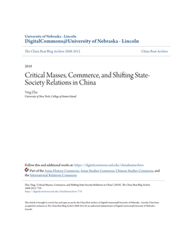 Critical Masses, Commerce, and Shifting State-Society Relations in China