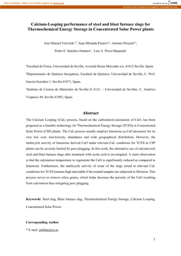 Calcium-Looping Performance of Steel and Blast Furnace Slags for Thermochemical Energy Storage in Concentrated Solar Power Plants