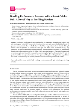 Bowling Performance Assessed with a Smart Cricket Ball: a Novel Way of Profiling Bowlers †