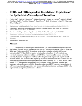 KSR1- and ERK-Dependent Translational Regulation of 2 the Epithelial-To-Mesenchymal Transition