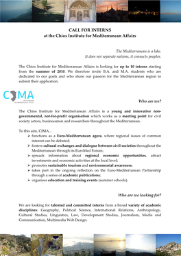 CALL for INTERNS at the Chios Institute for Mediterranean Affairs