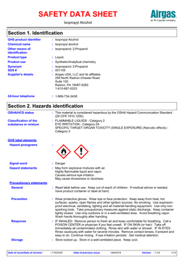 SAFETY DATA SHEET Isopropyl Alcohol