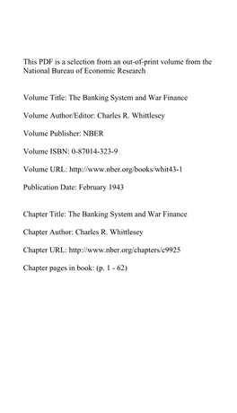 The Banking System and War Finance