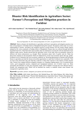 Farmer's Perceptions and Mitigation Practices in Faridrur