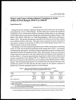 Nature and Causes of Inter-District Variations in Yield of Rice in West Bengal, 1970-71 to 1994-95