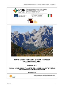 Piano Di Gestione Del Sic/Zps It3310001 “Dolomiti Friulane”