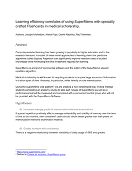 Learning Efficiency Correlates of Using Supermemo with Specially Crafted Flashcards in Medical Scholarship