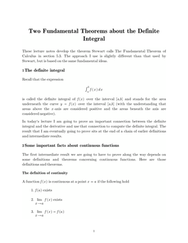 Two Fundamental Theorems About the Definite Integral