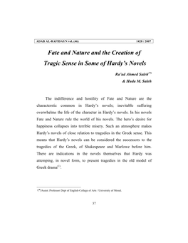 Fate and Nature and the Creation of Tragic Sense in Some of Hardy's