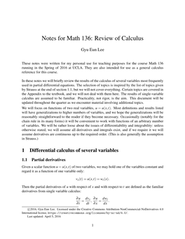 Notes for Math 136: Review of Calculus