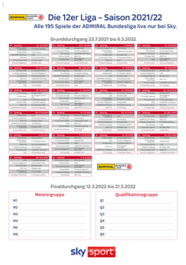 Bundesliga-Spielplan Österreich