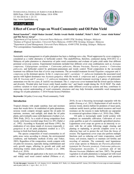 Effect of Cover Crops on Weed Community and Oil Palm Yield