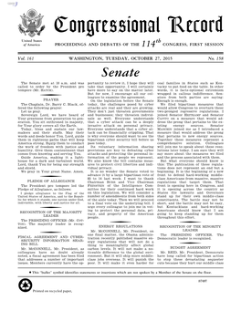 Congressional Record United States Th of America PROCEEDINGS and DEBATES of the 114 CONGRESS, FIRST SESSION