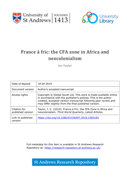 France À Fric: the CFA Zone in Africa and Neocolonialism