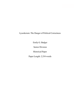 Lysenkoism: the Danger of Political Correctness Emily G. Badger