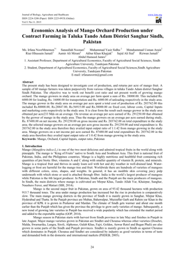 Economics Analysis of Mango Orchard Production Under Contract Farming in Taluka Tando Adam District Sanghar Sindh, Pakistan