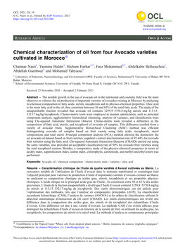 Chemical Characterization of Oil from Four Avocado Varieties Cultivated in Morocco☆