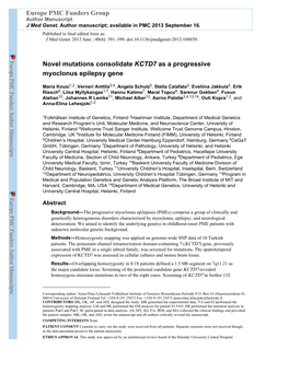 Novel Mutations Consolidate KCTD7 As a Progressive Myoclonus Epilepsy Gene
