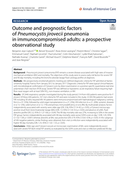 Outcome and Prognostic Factors of Pneumocystis Jirovecii Pneumonia